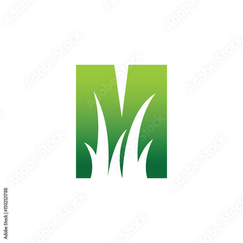  Initial M Letter Lawn Care Logo Concept.