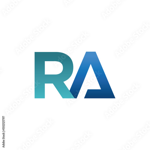 Abstract initial circle letter RAlogo in gradient blue color.