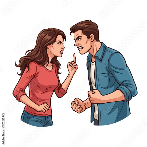 Angry Couple Arguing Vector Illustration, Relationship Conflict, Emotional Tension and Dispute Concept on White Background