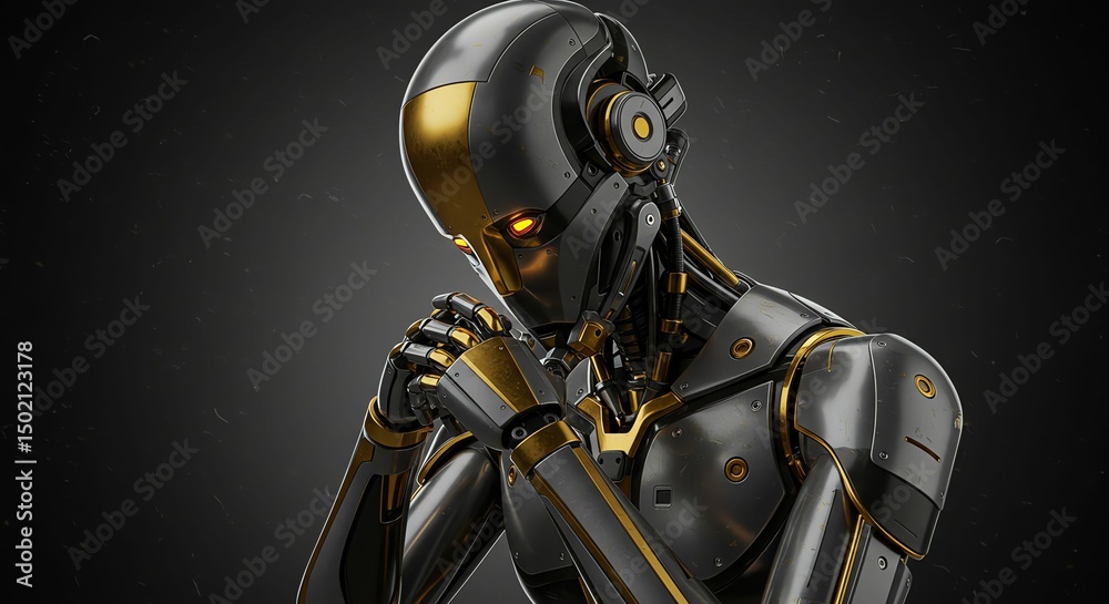Fototapeta premium Thinking Robot Gray Gold Design