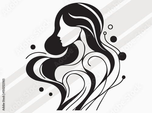 Abstract Geometric Woman Silhouette in Black Shape Modern Minimal Female Art Design Illustration