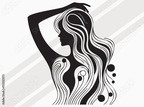 Abstract Geometric Woman Silhouette in Black Shape Modern Minimal Female Art Design Illustration