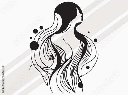 Abstract Geometric Woman Silhouette in Black Shape Modern Minimal Female Art Design Illustration