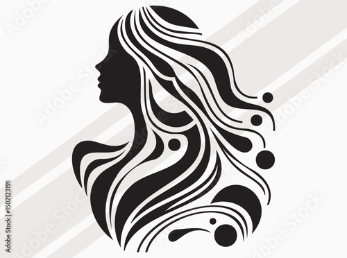 Abstract Geometric Woman Silhouette in Black Shape Modern Minimal Female Art Design Illustration