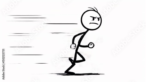 Energetic Black Stick Figure Running Fast with Speed Lines on White Background Symbolizing Urgency