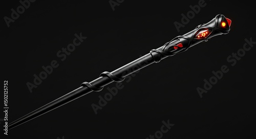 Black Magic Wand with Red Glowing Details on Black Background