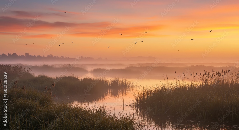 Fototapeta premium Misty Wetland at Sunrise