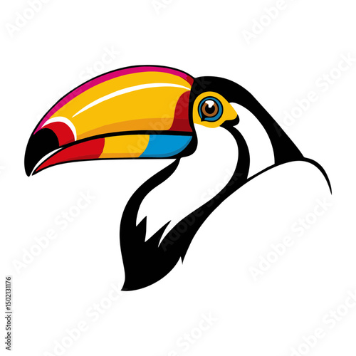 Vibrant Toucan Head Illustration, Tropical Bird Design