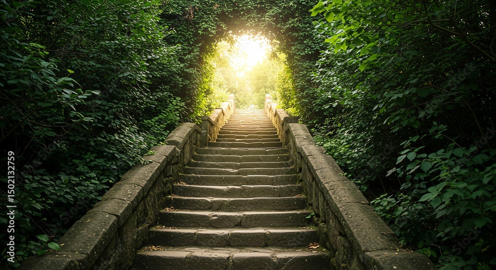 Fototapeta premium Stone Staircase with Forest Entrance