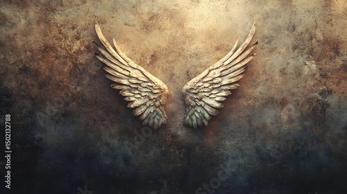 A minimalist tattoo design of stylized wings on a textured background with a whimsical twist