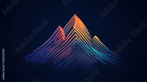 A modern mountain logo featuring intricate linework and a gradient of cool colors with a whimsical twist