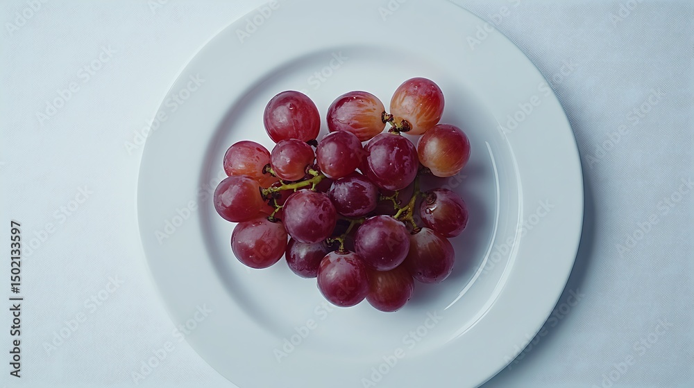 A bunch of red grapes on a white plate A bunch of red grapes on a white plate