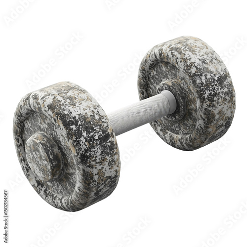 A single dumbbell with textured weights and a knurled handle isolated against a black background