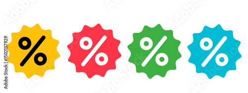 Editable discount badge vector icon. Part of a large icon set family. Perfect for web and app interfaces, presentations, infographics, etc. collection of red, yellow, green and blue discount icons.