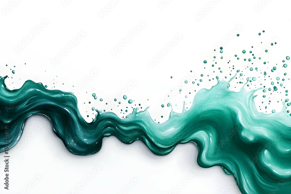 Naklejka premium A large wave with green paint splatters, creating a dynamic