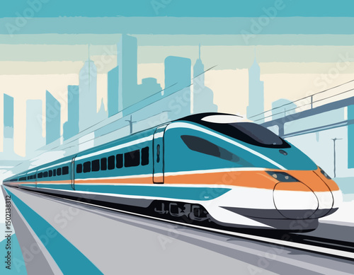 high-speed rail travel with a vector scene featuring streamlined trains traversing modern rail networks. efficiency of high-speed trains