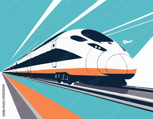 high-speed rail travel with a vector scene featuring streamlined trains traversing modern rail networks. efficiency of high-speed trains