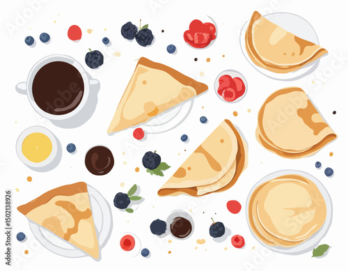 Crêpes volant de près sur un fond blanc
