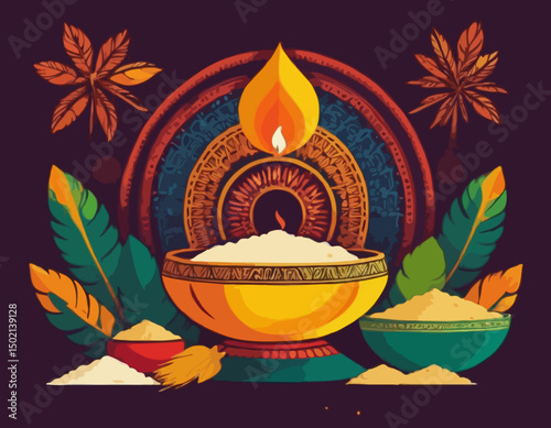 new illustration of Happy Pongal Holiday Harvest Festival of Tamil Nadu. abstract vector background design.