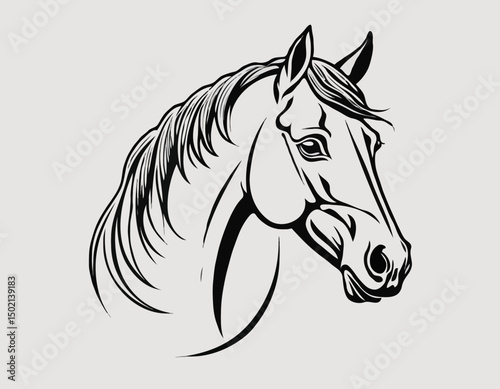 Sophisticated Line Art Illustration of a Horse Head, Suitable for Equestrian Clubs, Branding, and Wall Art.