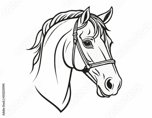 Sophisticated Line Art Illustration of a Horse Head, Suitable for Equestrian Clubs, Branding, and Wall Art.