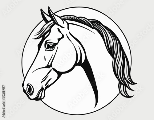 Sophisticated Line Art Illustration of a Horse Head, Suitable for Equestrian Clubs, Branding, and Wall Art.