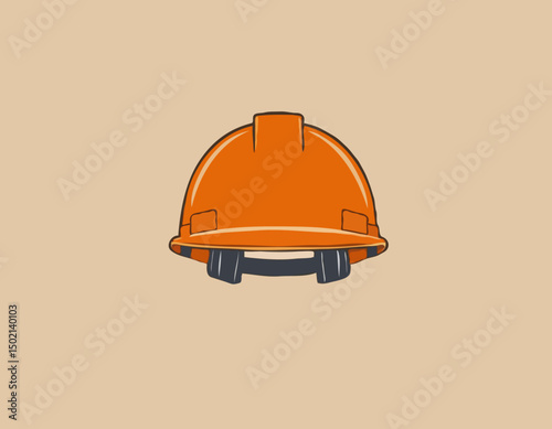 Image showcases an orange construction helmet on a beige background, illustrating construction safety gear with excellent detail and the importance of workplace safety equipment.