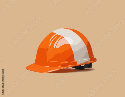 Image showcases an orange construction helmet on a beige background, illustrating construction safety gear with excellent detail and the importance of workplace safety equipment.