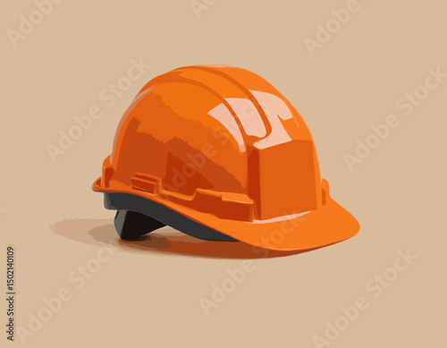 Image showcases an orange construction helmet on a beige background, illustrating construction safety gear with excellent detail and the importance of workplace safety equipment.