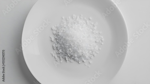 Heap of Coarse Salt on a White Plate
