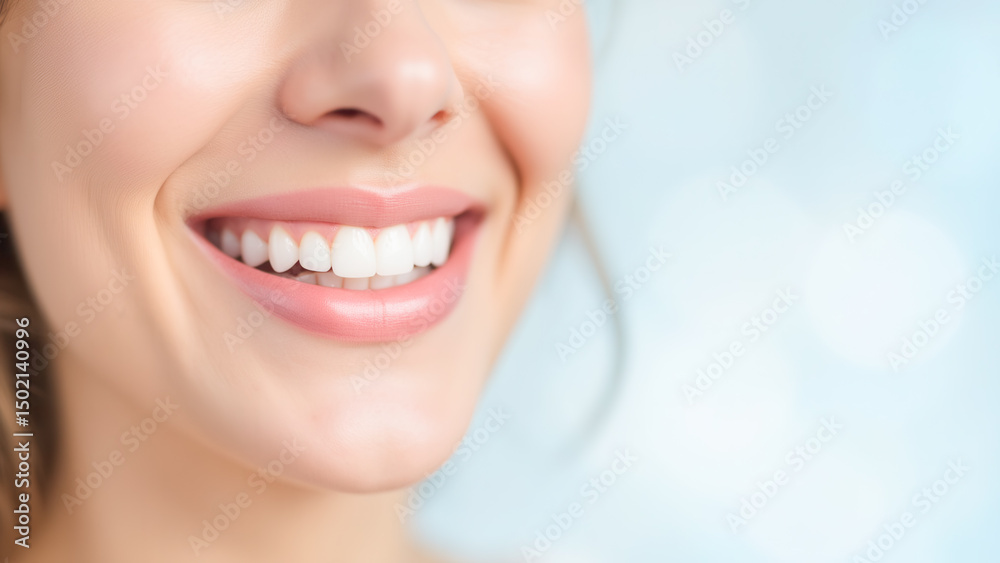 Obraz premium Bright and Radiant Smile of Young Woman with Healthy Teeth and Soft Natural Background