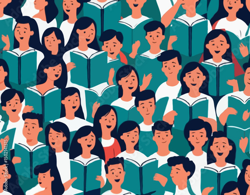 Singers Choir Event. Characters Singing in Chorus. Young Men and Women with Singing Books Perform Musical Composition
