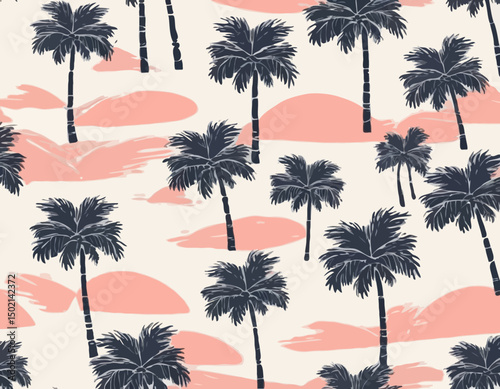 Vector illustration of a hand drawn palm trees on a paint background