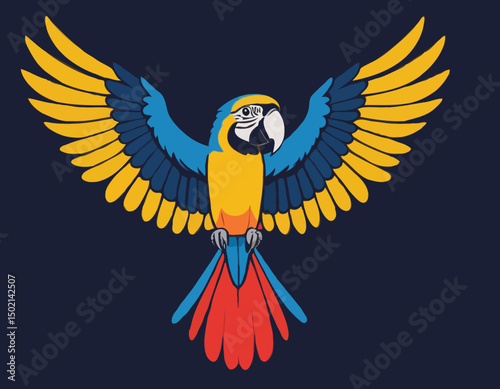A cartoon Macaw with its wings spread