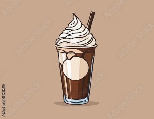 Hand Drawn Chocolate Frappe and Whipped Cream illustration