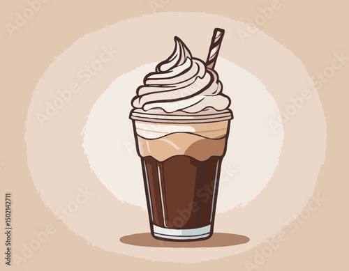 Hand Drawn Chocolate Frappe and Whipped Cream illustration