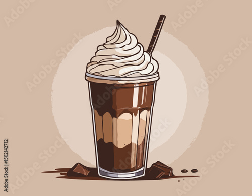Hand Drawn Chocolate Frappe and Whipped Cream illustration