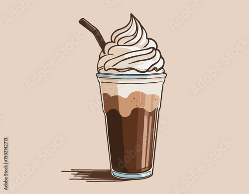 Hand Drawn Chocolate Frappe and Whipped Cream illustration