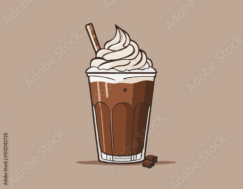 Hand Drawn Chocolate Frappe and Whipped Cream illustration