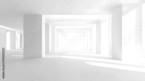 this is a photograph featuring an interior space with large open pillars in the center, allowing for a clear view through to another area