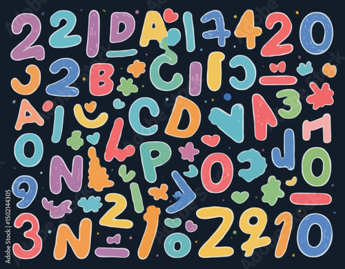Doodle children font, cartoon funny alphabet, vector hand drawn scribble kid numbers, blobs. School wax crayon abc cute kindergarten handwriting letters, abstract shapes. Color pencil children font