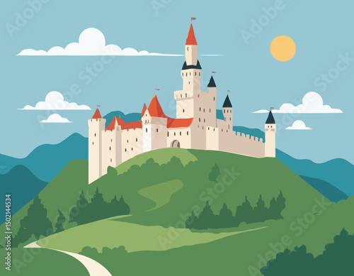 Great Medieval Castle On The Hill Landscape