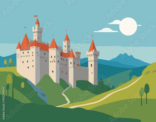 Great Medieval Castle On The Hill Landscape