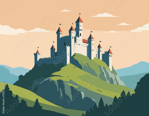 Great Medieval Castle On The Hill Landscape