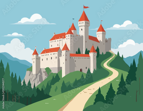 Great Medieval Castle On The Hill Landscape