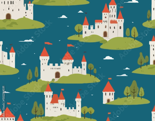 Great Medieval Castle On The Hill Landscape