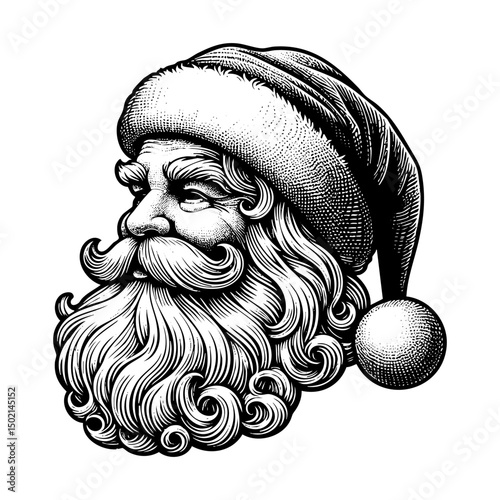Santa clause sketch engraving black and white outline. Scratch board imitation.
