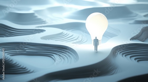 Conceptual Image of a Figure Standing Beside a Glowing Light Bulb