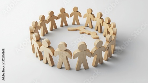 Wooden Figures Forming a Circle Symbolizing Unity and Togetherness