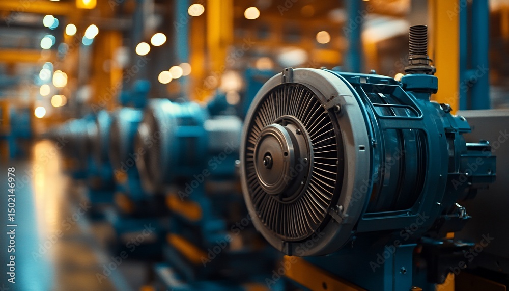 Industrial precision: A close up of heavy duty electric motors in production line Industrial precision: A close up of heavy duty electric motors in production line